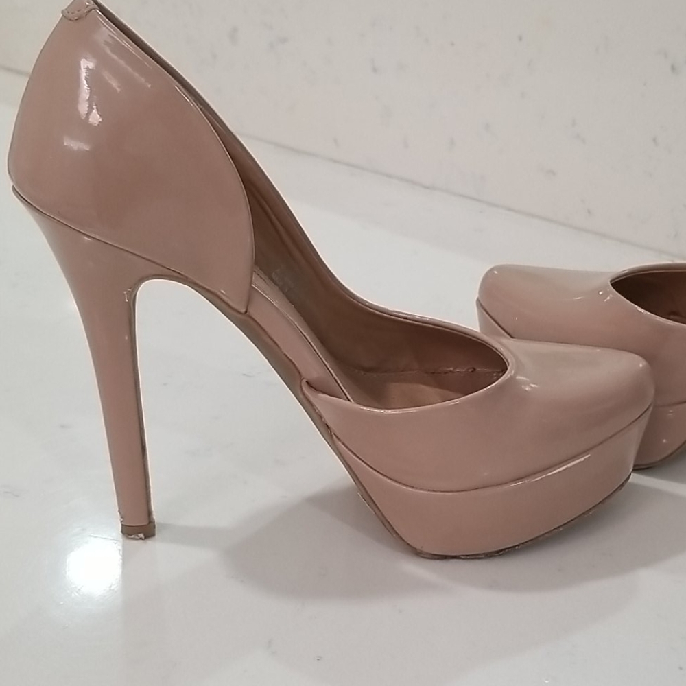 Patent leather tan beige 5 inch platforms